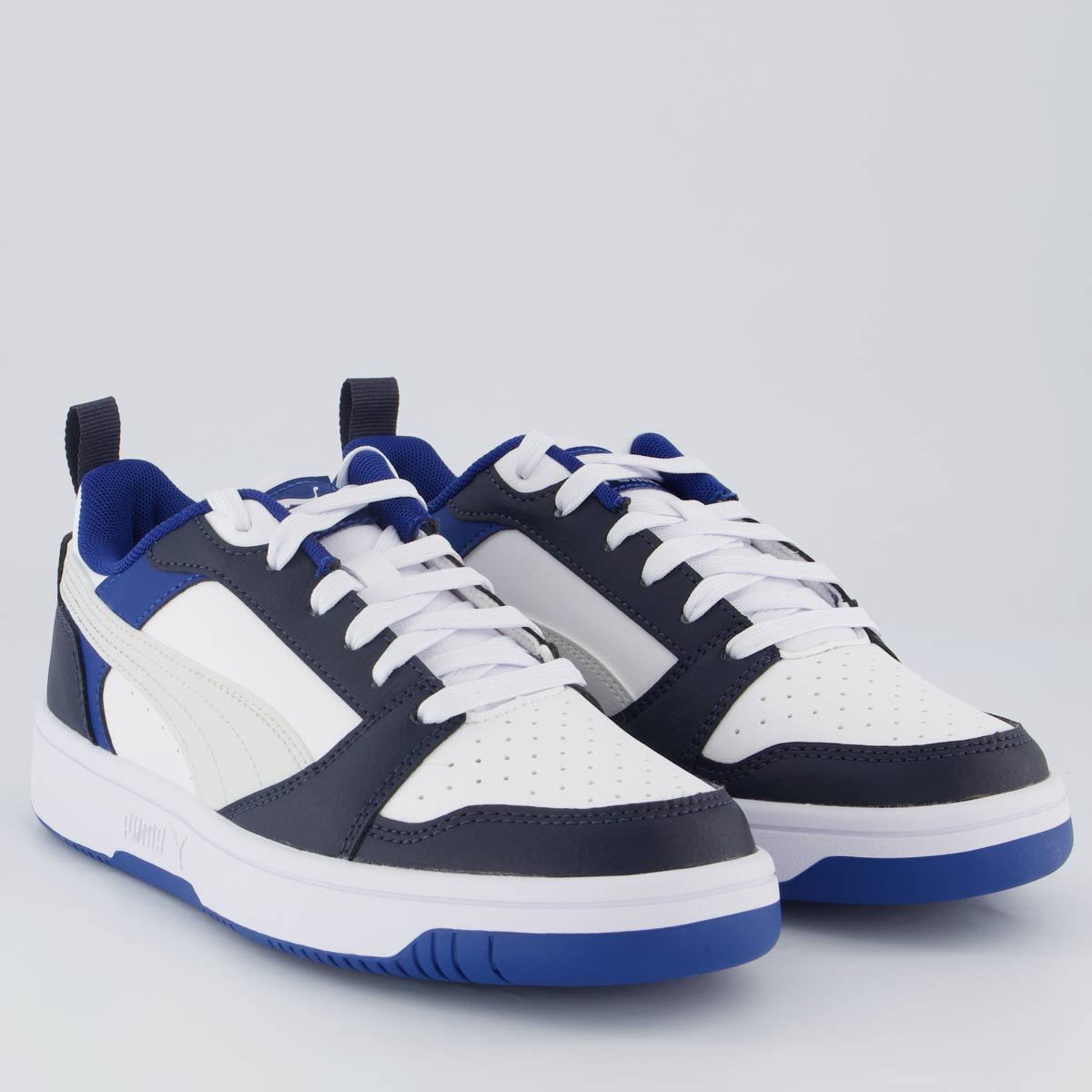 Tênis Puma Rebound V6 LO Juvenil Preto e Azul Branco/Azul 2