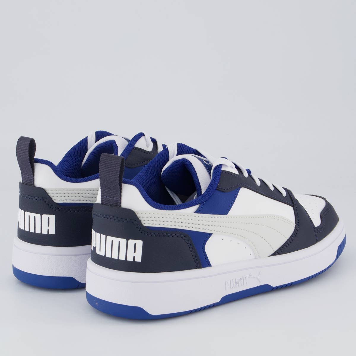 Tênis Puma Rebound V6 LO Juvenil Preto e Azul Branco/Azul 3