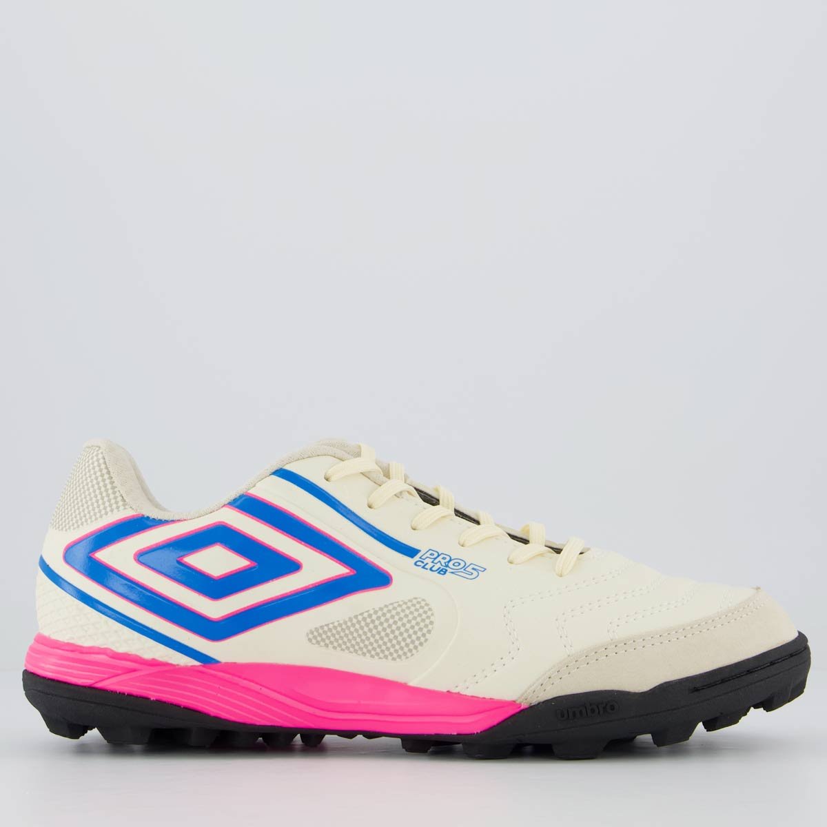 Chuteira Umbro Pro 5 Bump Club Society Branca e Rosa
