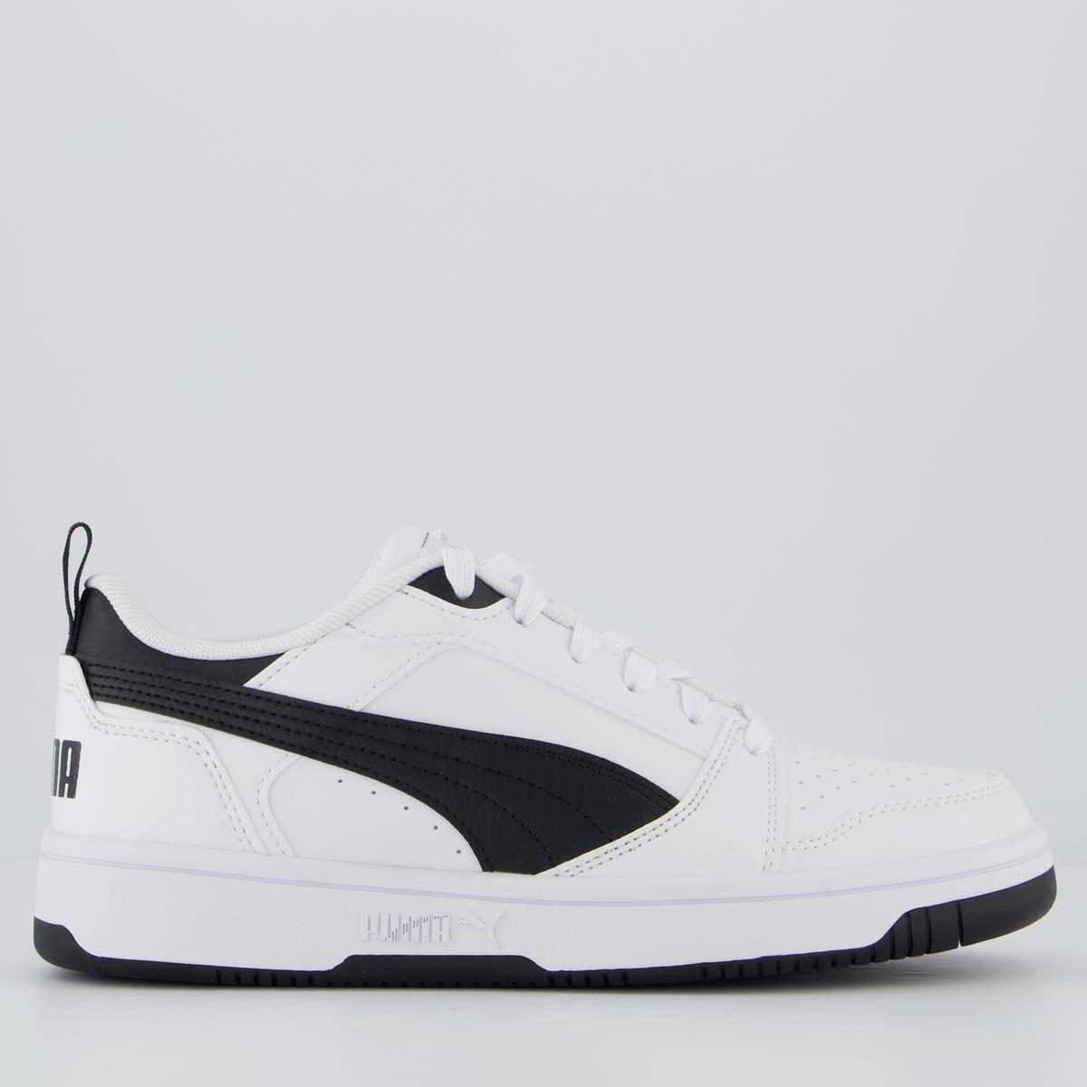 Tênis Puma Rebound V6 LO Jr. Juvenil Branco e Preto