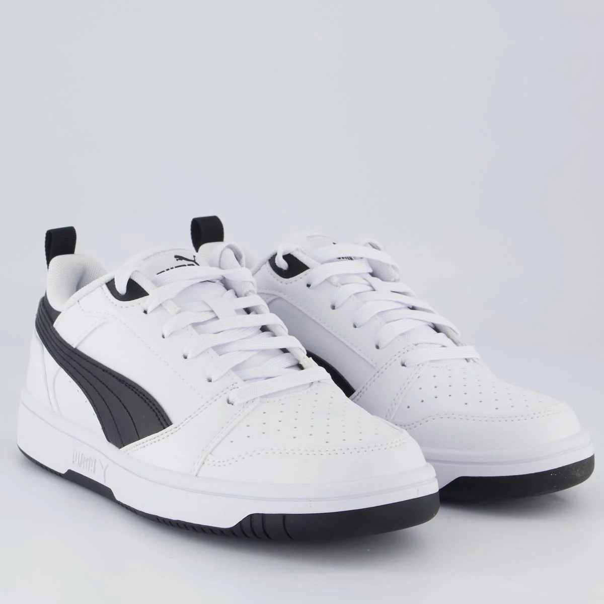 Tênis Puma Rebound V6 LO Jr. Juvenil Branco e Preto Branco 2