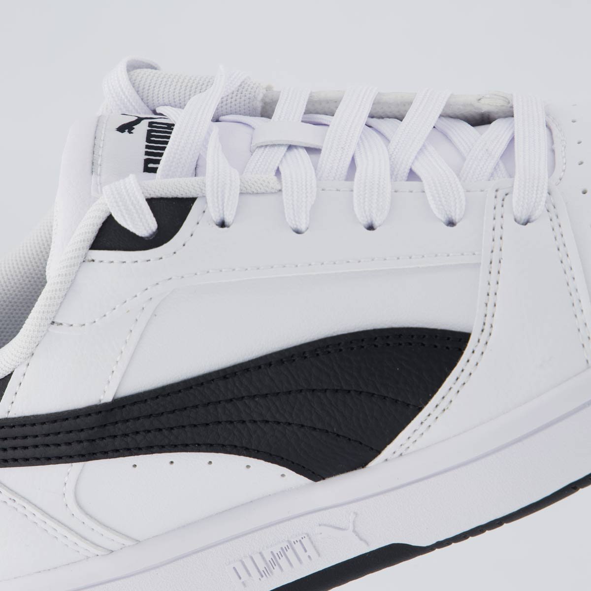 Tênis Puma Rebound V6 LO Jr. Juvenil Branco e Preto Branco 7