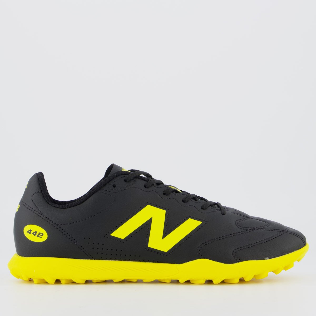 Chuteira New Balance 442 Club TF Society Preta e Amarela