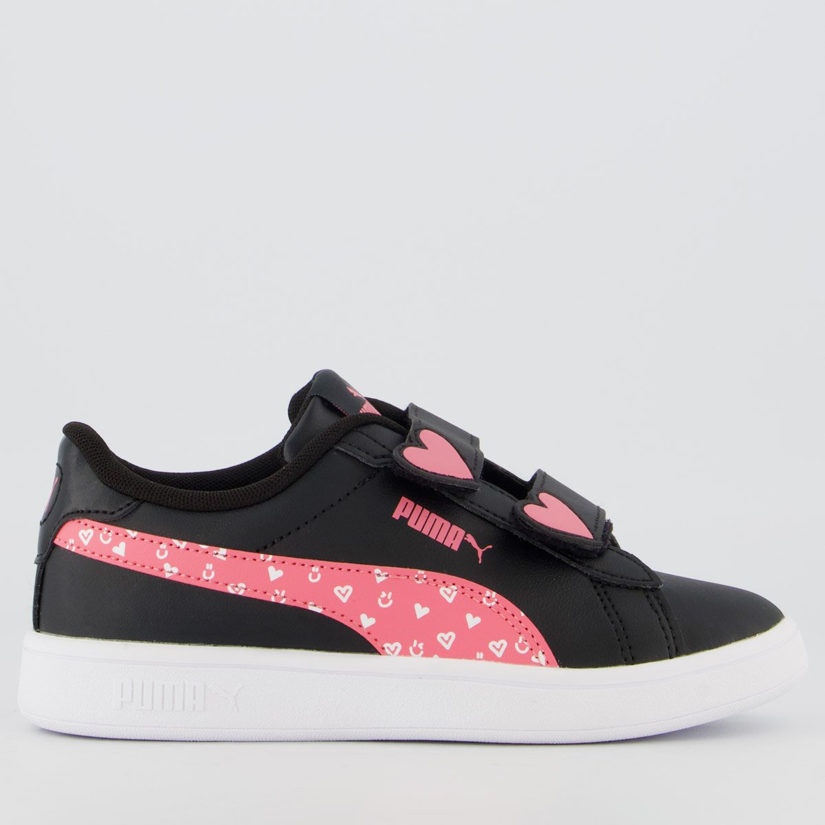 Tênis Puma Smash 3.0 Hearty V PS Juvenil Preto e Rosa