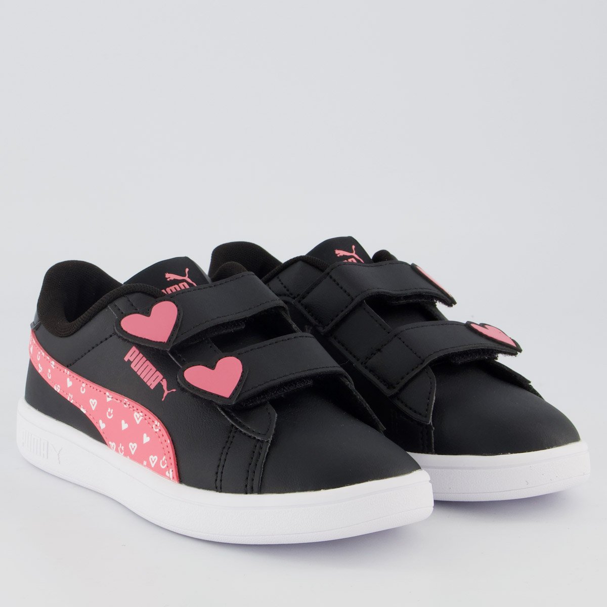 Tênis Puma Smash 3.0 Hearty V PS Juvenil Preto e Rosa Preto/Rosa 2