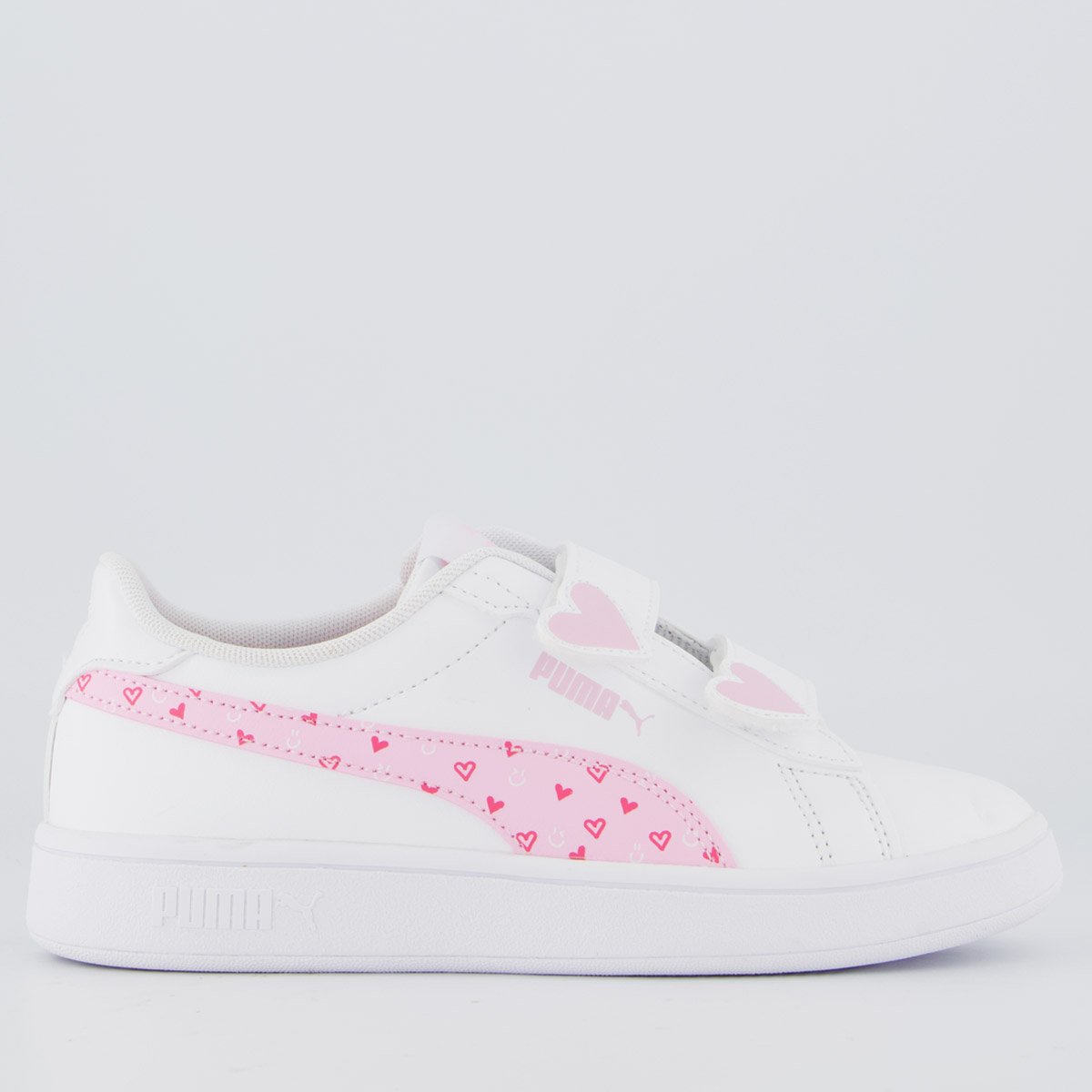 Tênis Puma Smash 3.0 Hearty V PS Juvenil Branco e Rosa