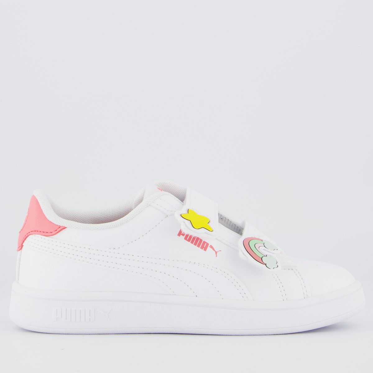 Tênis Puma Smash 3.0 Badges V Ps Juvenil Branco e Rosa