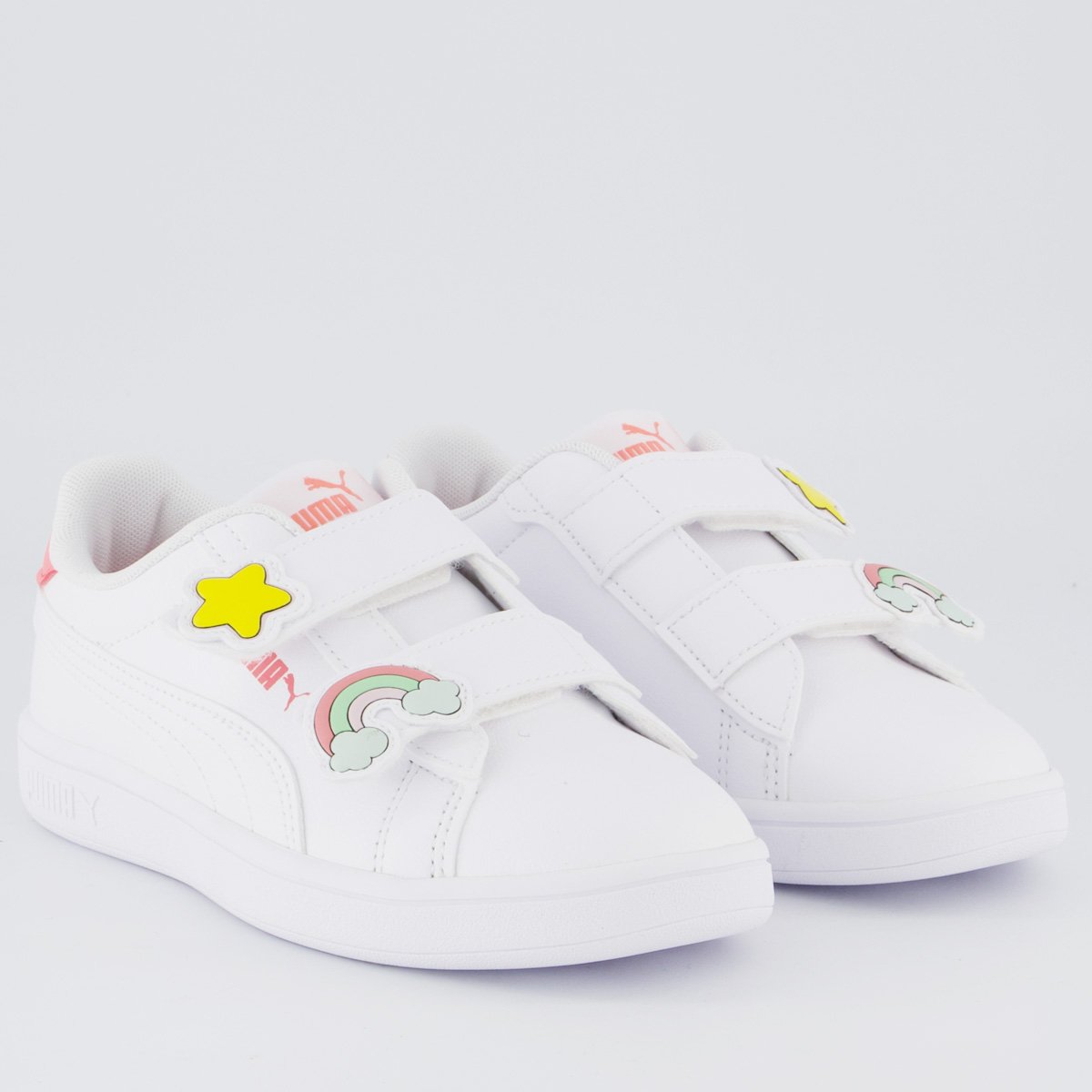 Tênis Puma Smash 3.0 Badges V Ps Juvenil Branco e Rosa Branco 2