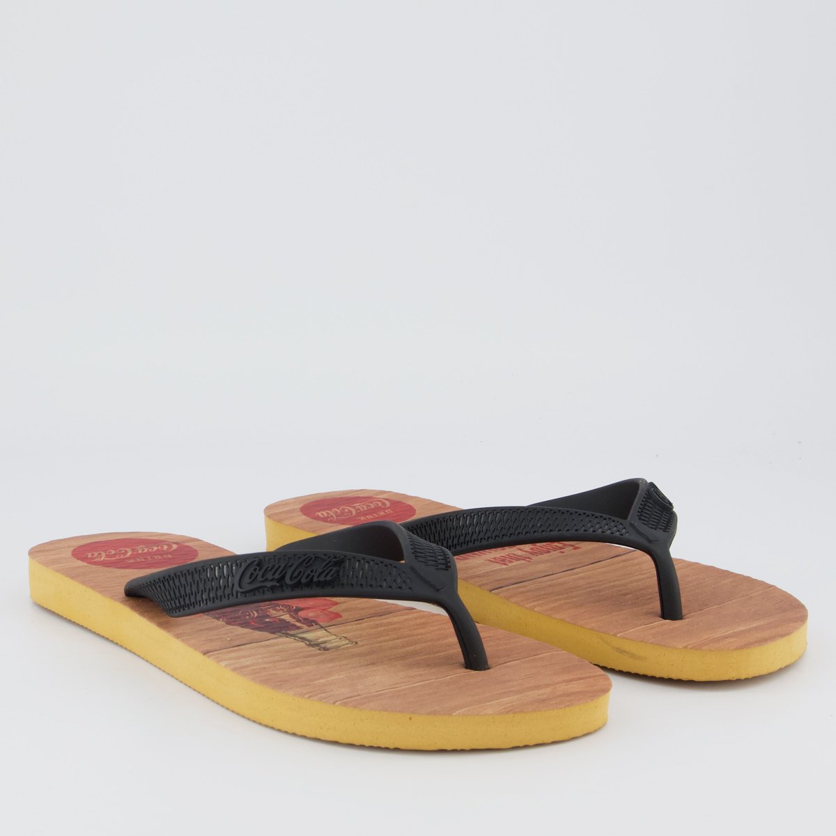 Chinelo Coca Cola Wood Bottle Caramelo e Preto Preto 3