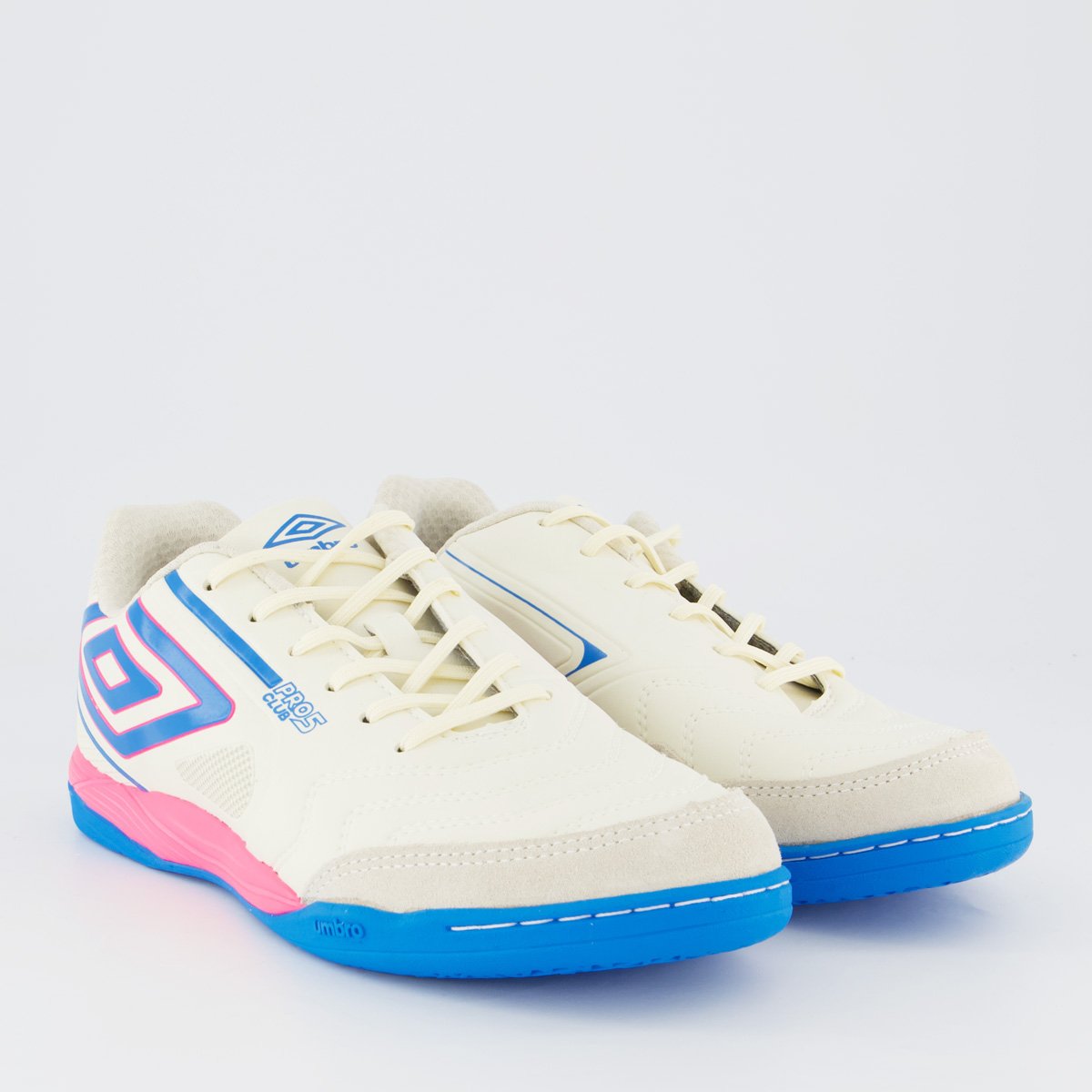 Chuteira Umbro Pro 5 Bump Club Futsal Off White e Rosa Bege 2