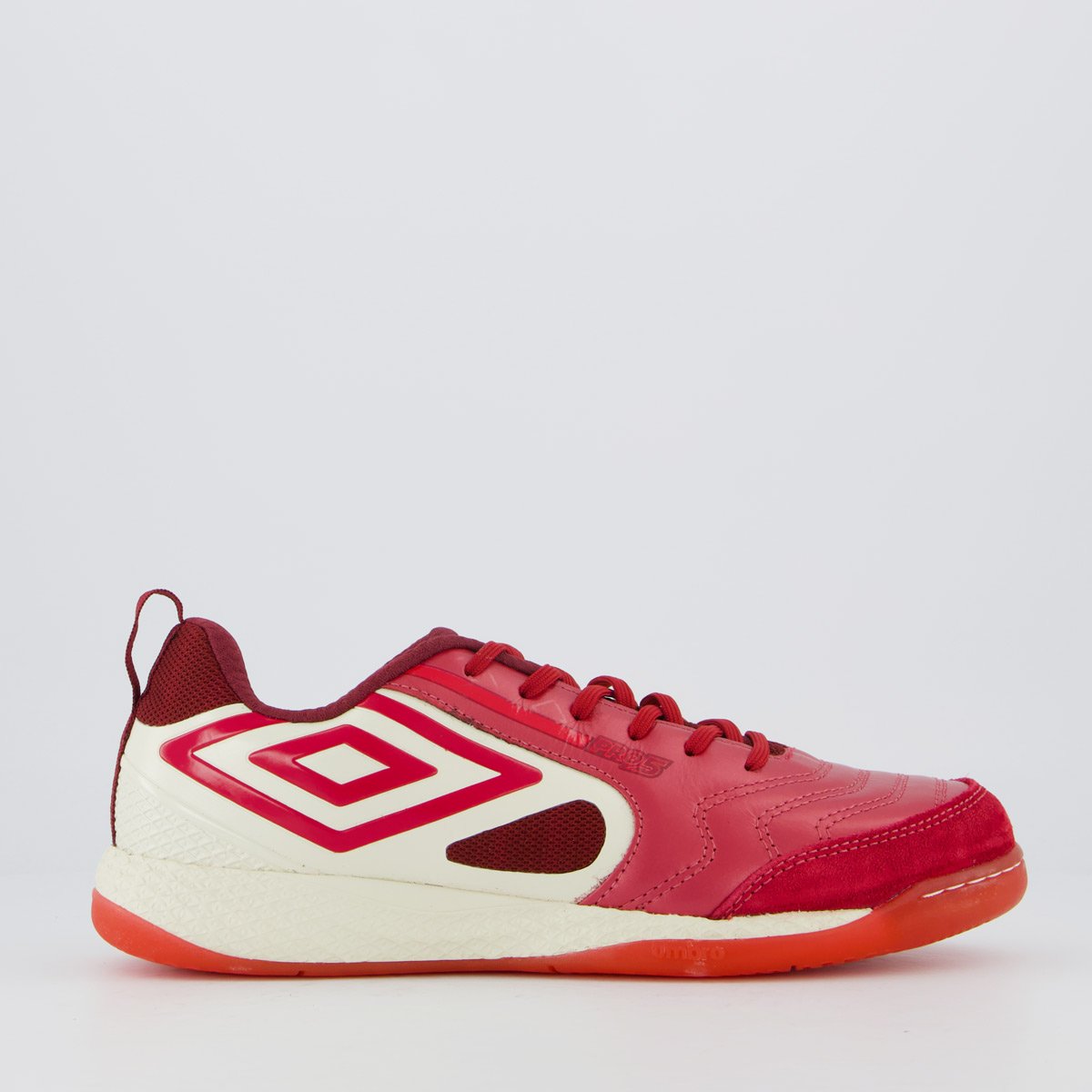 Chuteira Umbro Pro 5 Bump Futsal Branca e Vermelha