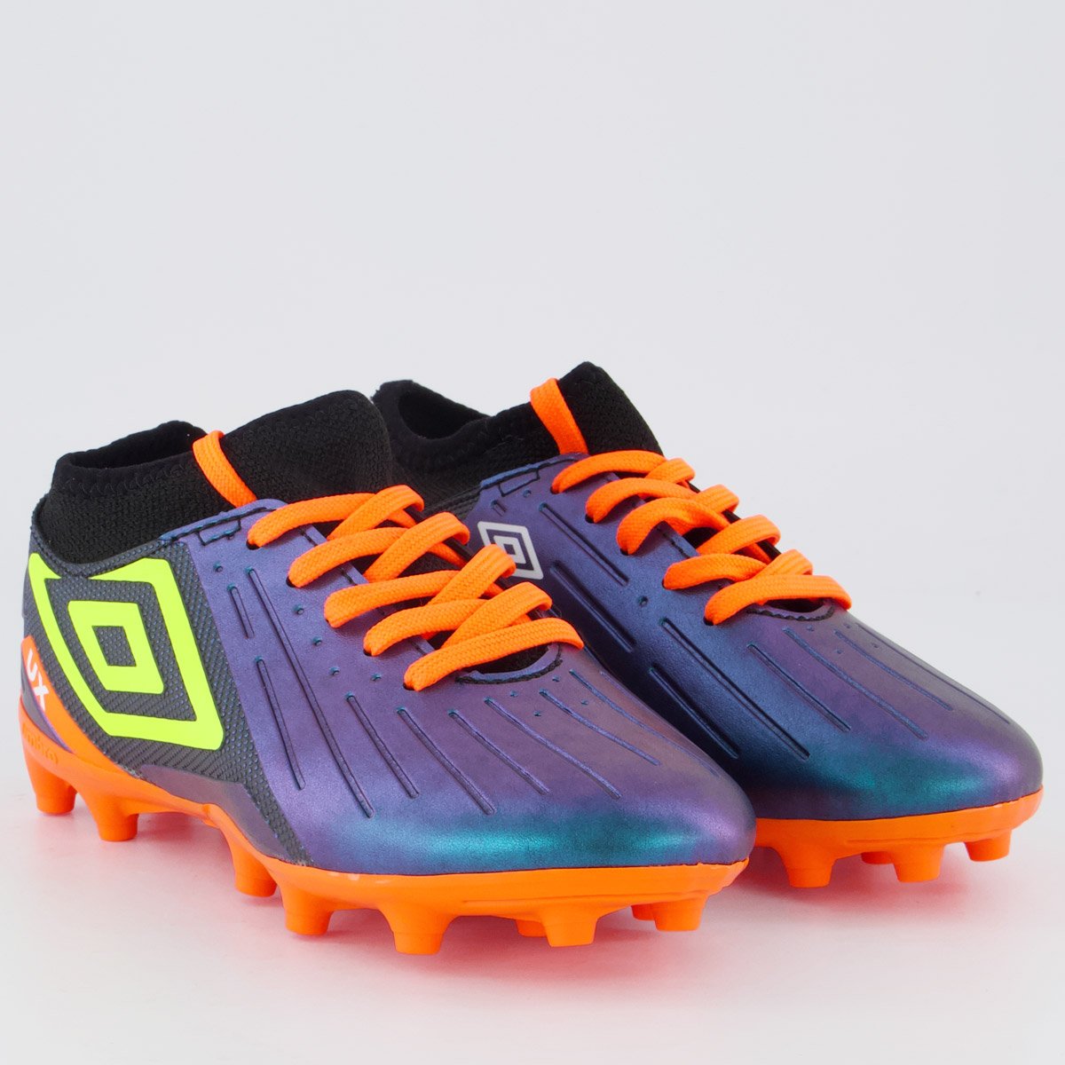 Chuteira Umbro Ux Campo Juvenil Preta e Laranja Multicores 2