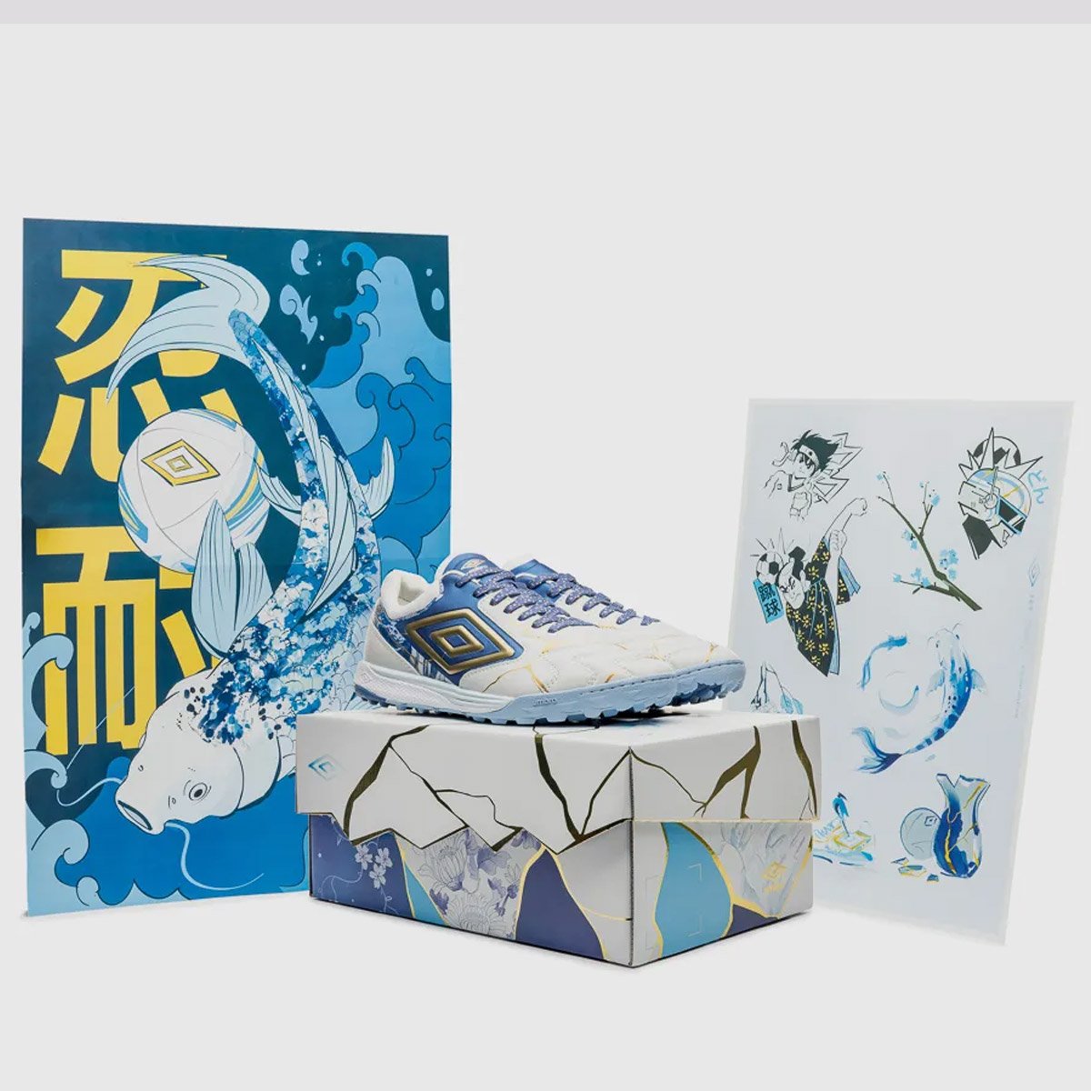 Chuteira Umbro Ada Master Class Pro Bump Kintsugi Society Branca e Azul Branco 9