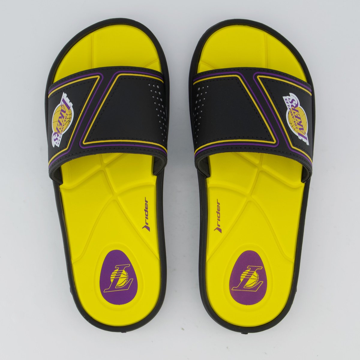 Chinelo Rider Slide Pump NBA Los Angeles Lakers III Preto e Amarelo
