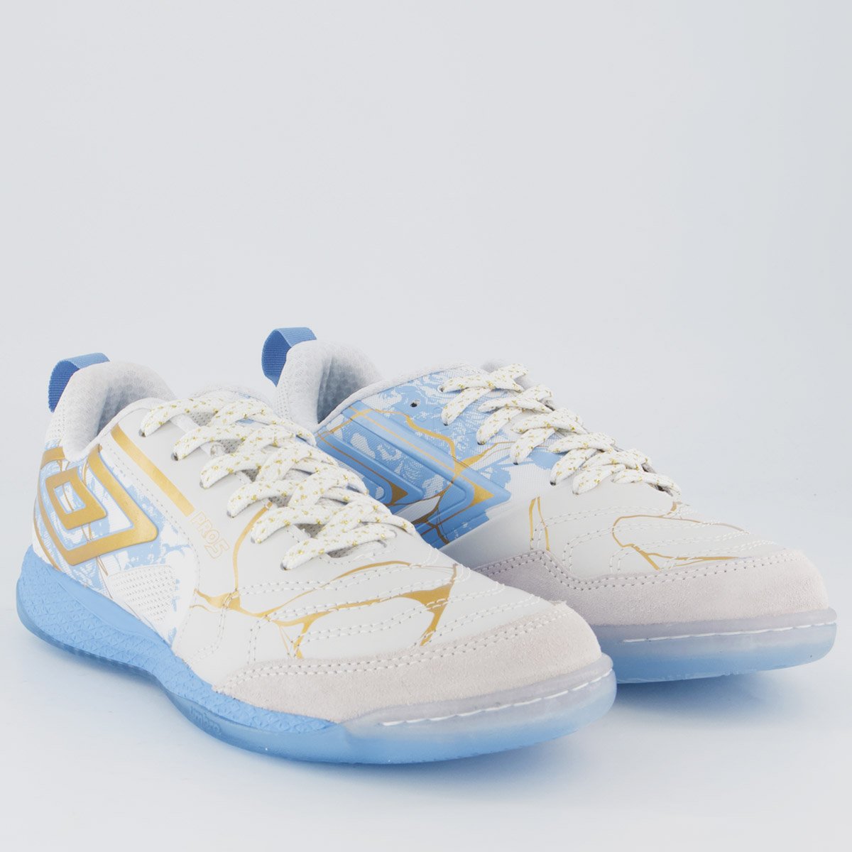 Chuteira Umbro Pro 5 Bump Kintsugi Futsal Branca e Azul Branco 2