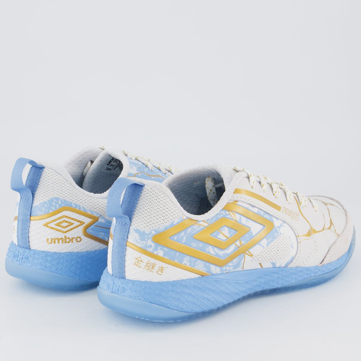 Chuteira Umbro Pro 5 Bump Kintsugi Futsal Branca e Azul Branco 3