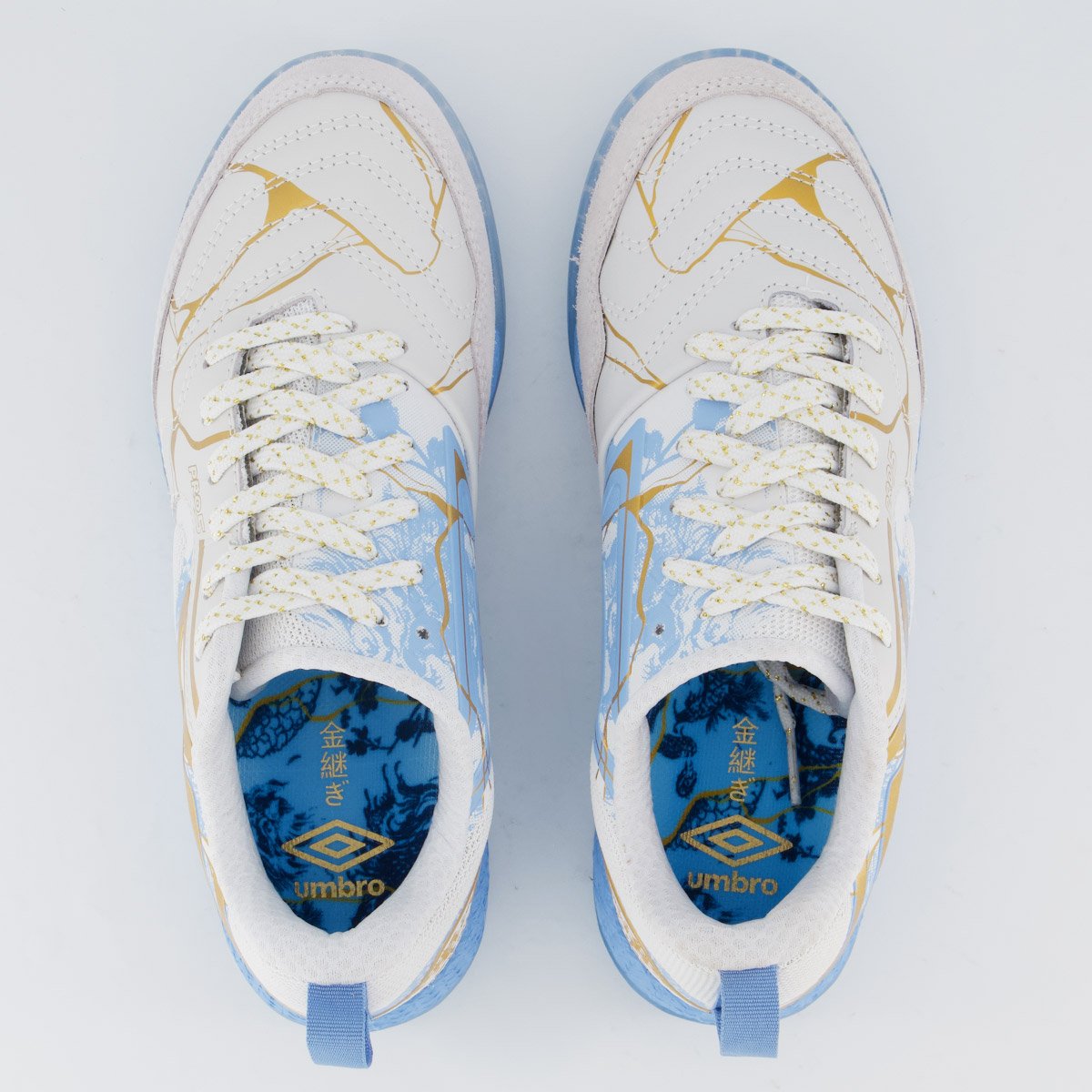 Chuteira Umbro Pro 5 Bump Kintsugi Futsal Branca e Azul Branco 4