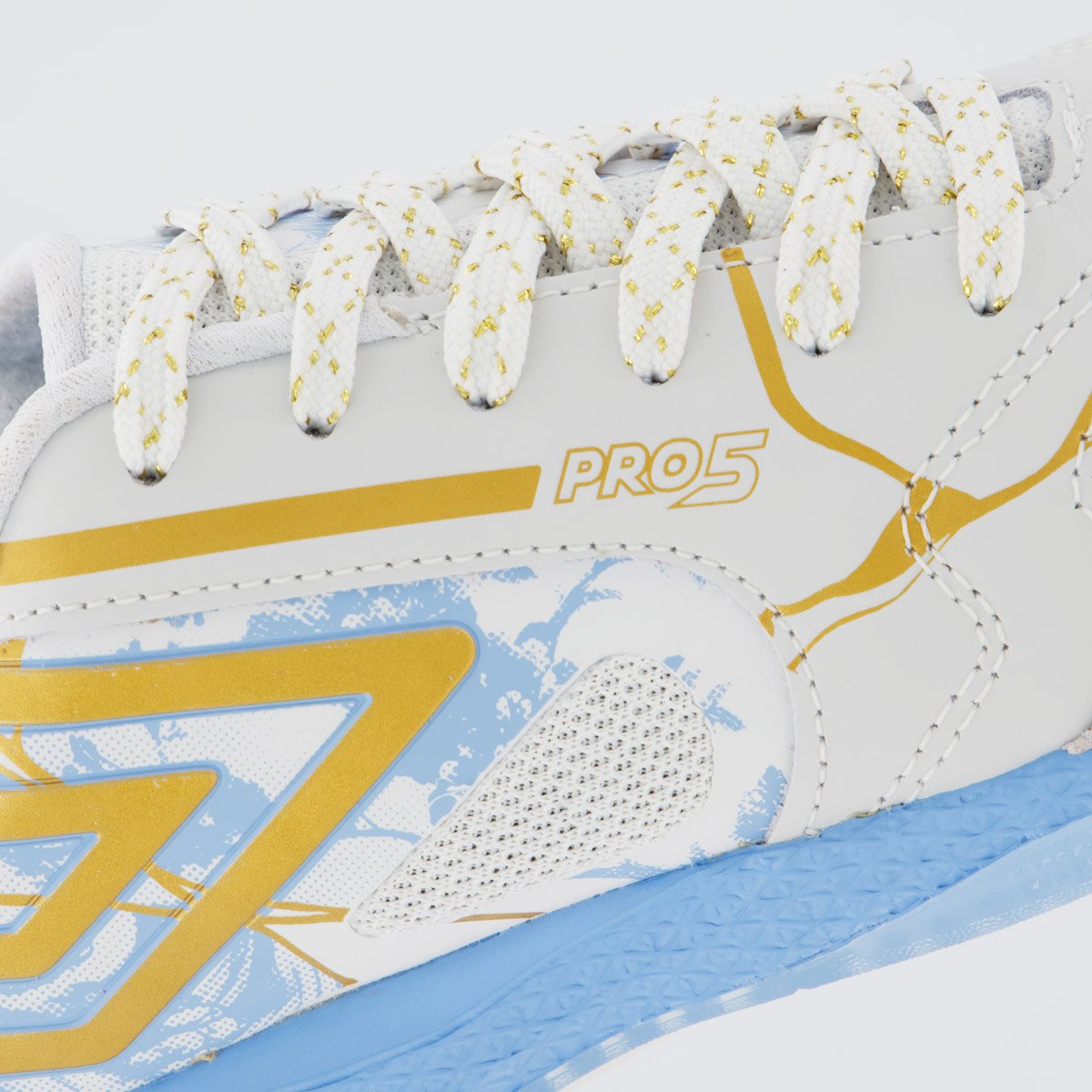 Chuteira Umbro Pro 5 Bump Kintsugi Futsal Branca e Azul Branco 7