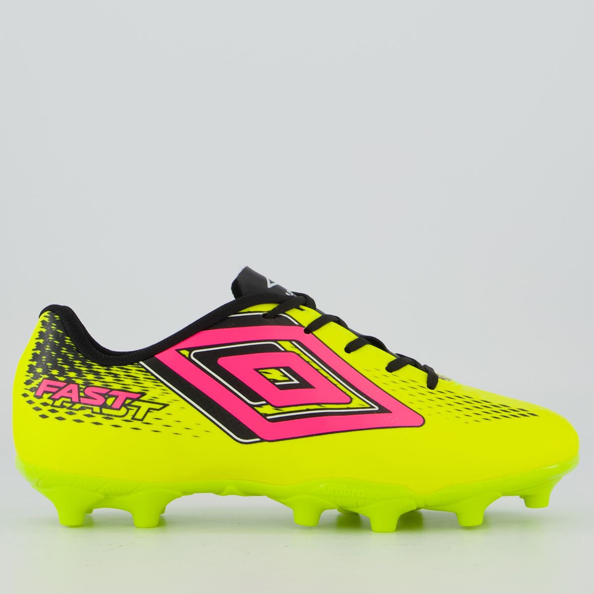 Chuteira umbro Fast II Campo Juvenil Amarela e Rosa