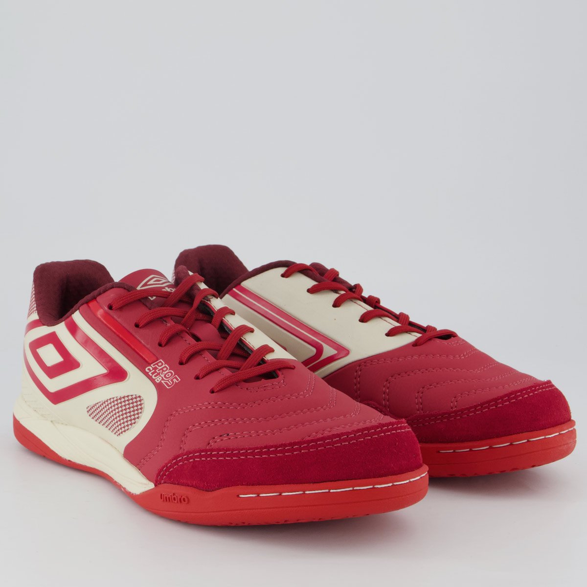 Chuteira Umbro Pro 5 Bump Club Futsal Branca e Vermelha Vermelho 2