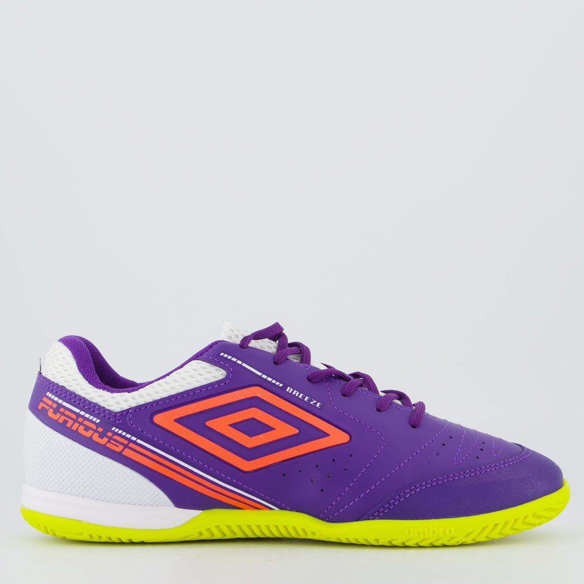 Chuteira Umbro Furious Futsal Roxa e Branca