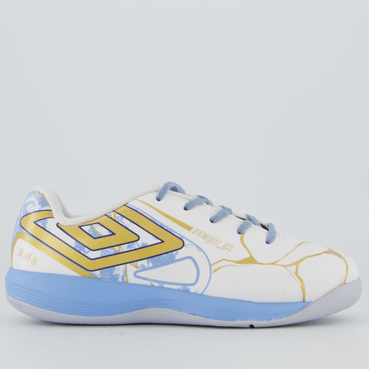 Chuteira Umbro Pro 5 Kintsugi Futsal Juvenil Branca e Azul Branco