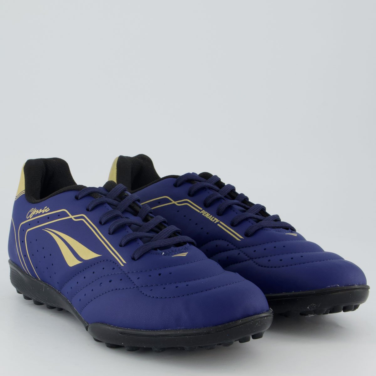 Chuteira Penalty Classic Y-1 Society Marinho e Dourado Azul 2