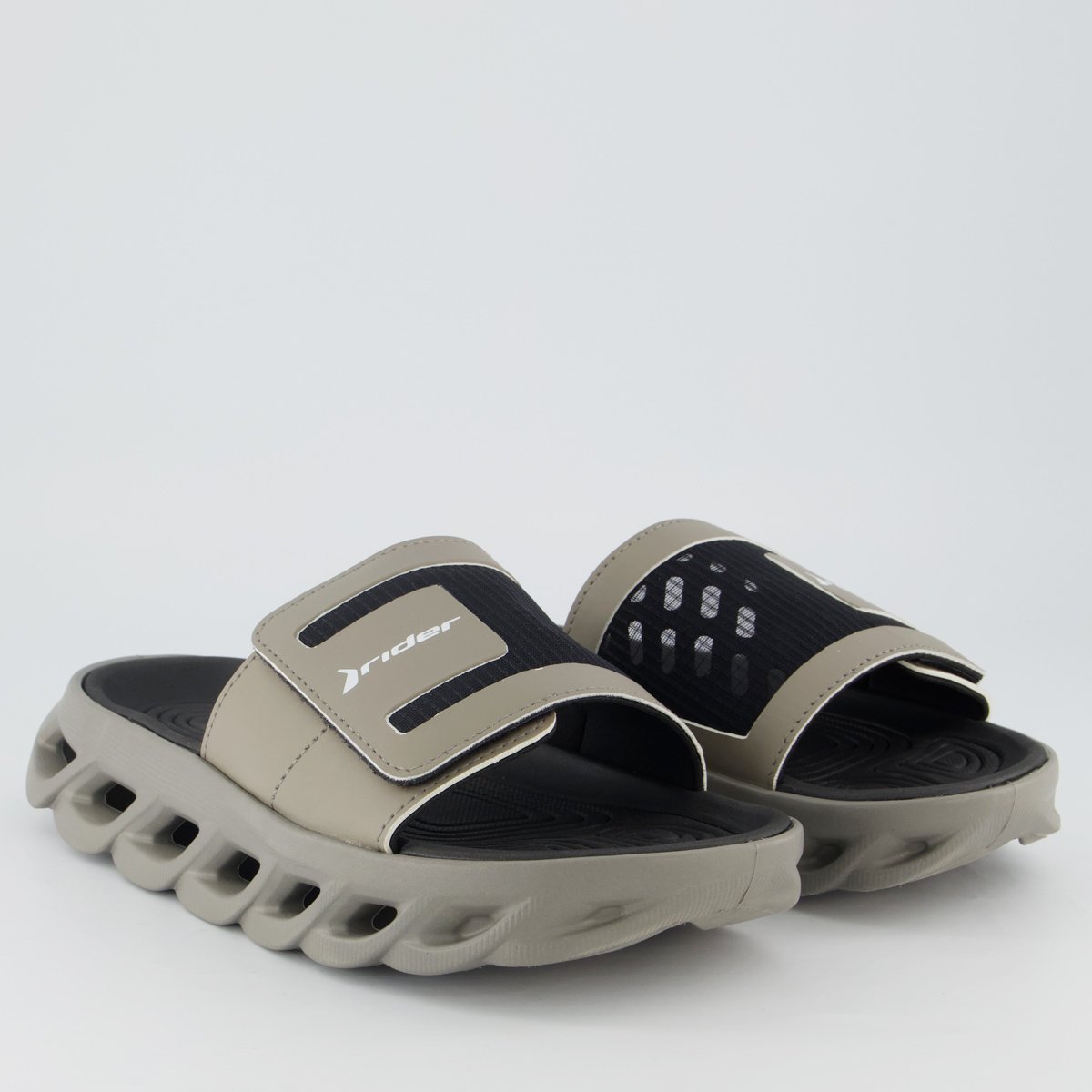 Chinelo Slide Rider R Power Cinza Preto/Bege 3
