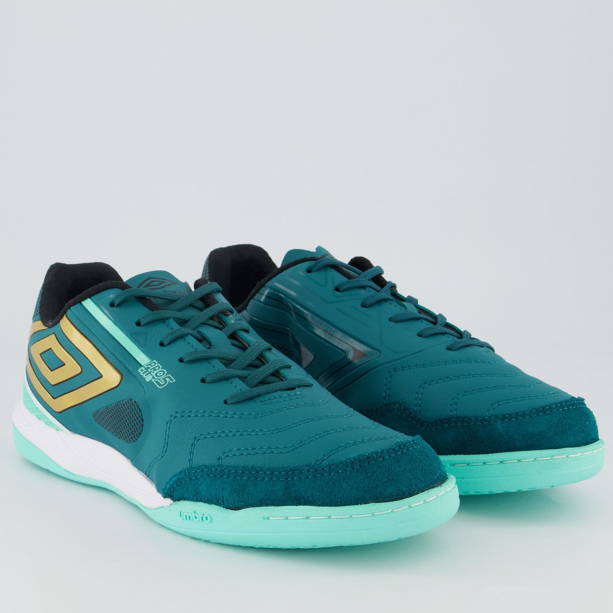 Chuteira Umbro Pro 5 Bump Club Futsal Preta e Verde Verde 2