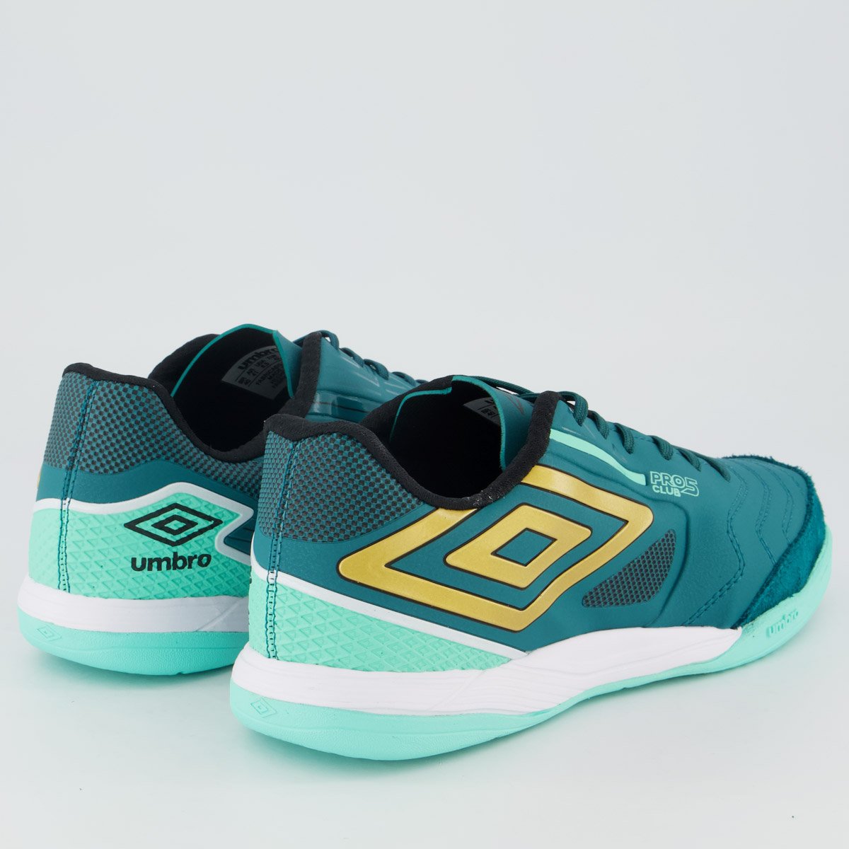 Chuteira Umbro Pro 5 Bump Club Futsal Preta e Verde Verde 3