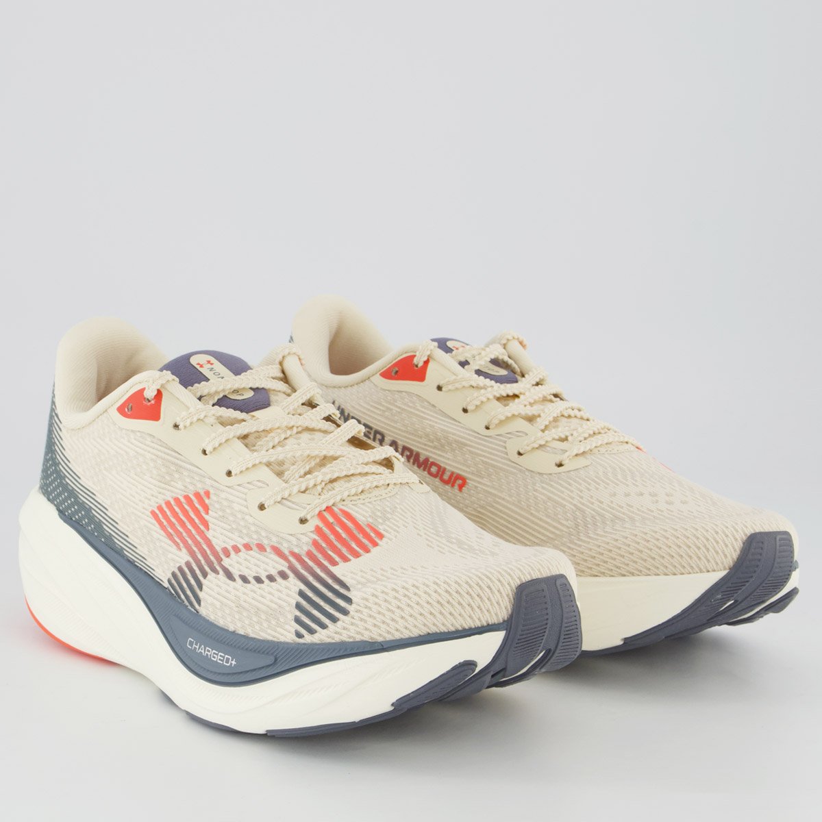 Tênis Under Armour Charged Nonstop Feminino Off White e Cinza Bege 2