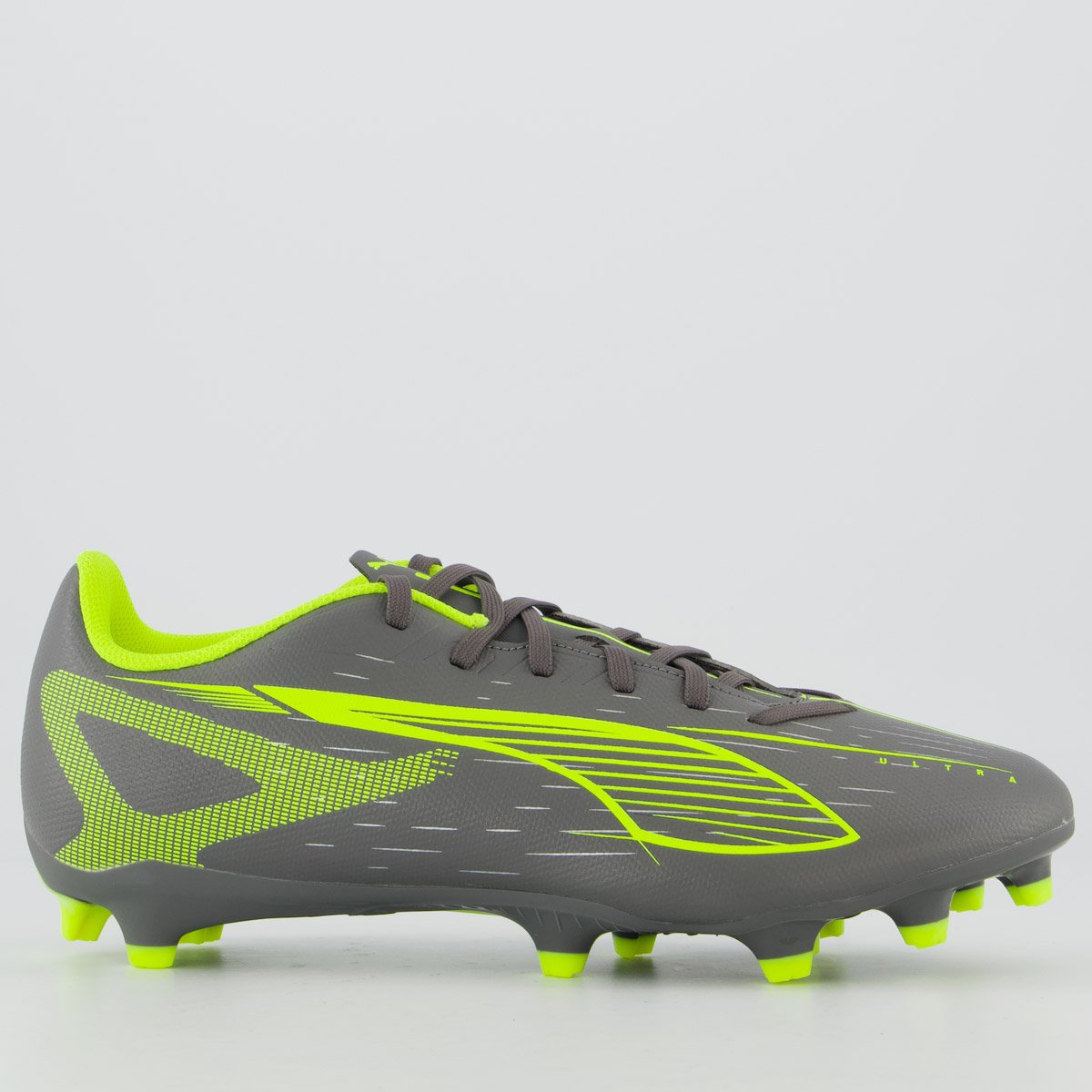 Chuteira Puma Ultra 5 Play Campo Cinza e Verde