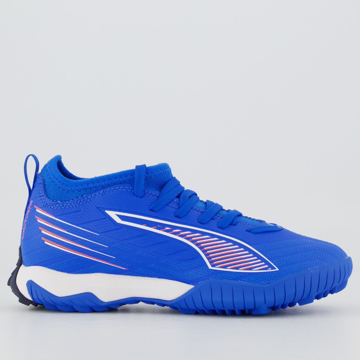 Chuteira Puma Ultra 6 Match IT + MID Society Juvenil Azul e Vermelho