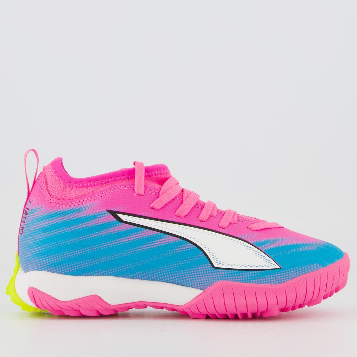Chuteira Puma Ultra 6 Match Society + Mid Rosa Juvenil