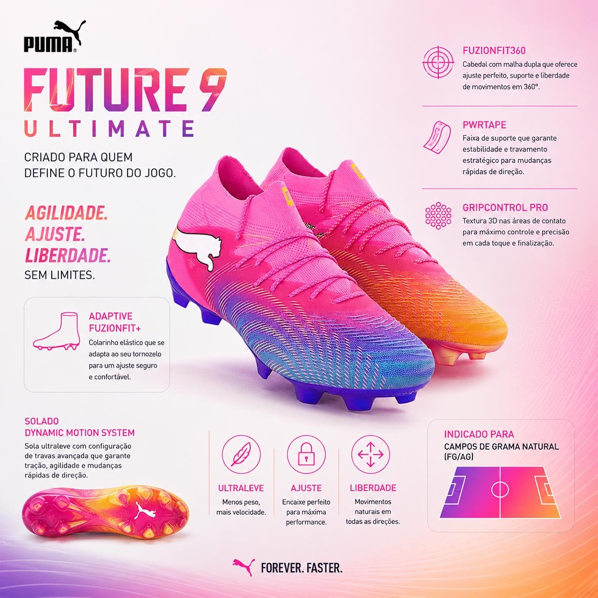Chuteira Puma Future 9 Ultimate FG Campo Rosa Rosa 2