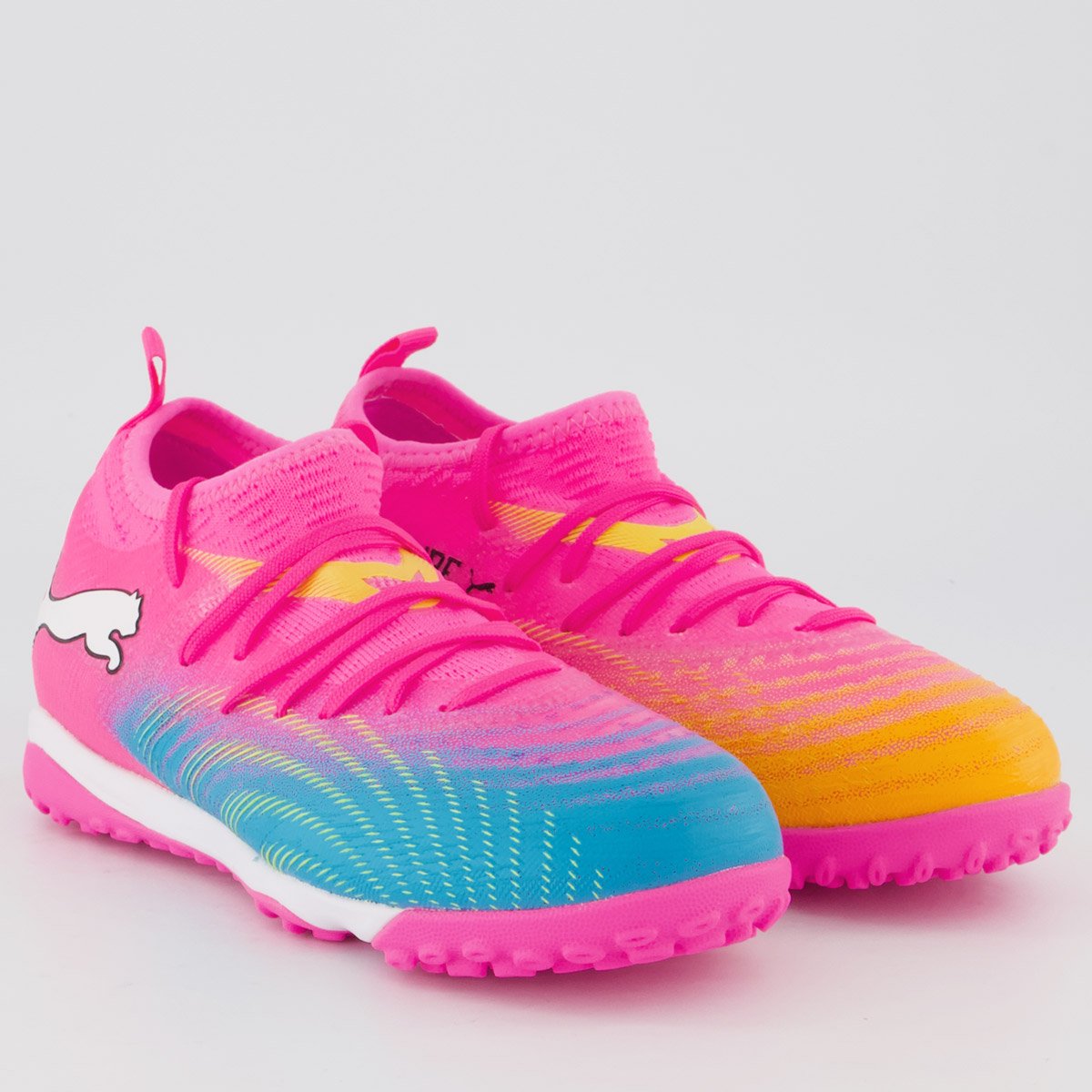 Chuteira Puma Future 9 Match Mid Society Juvenil Rosa e Laranja Rosa 2
