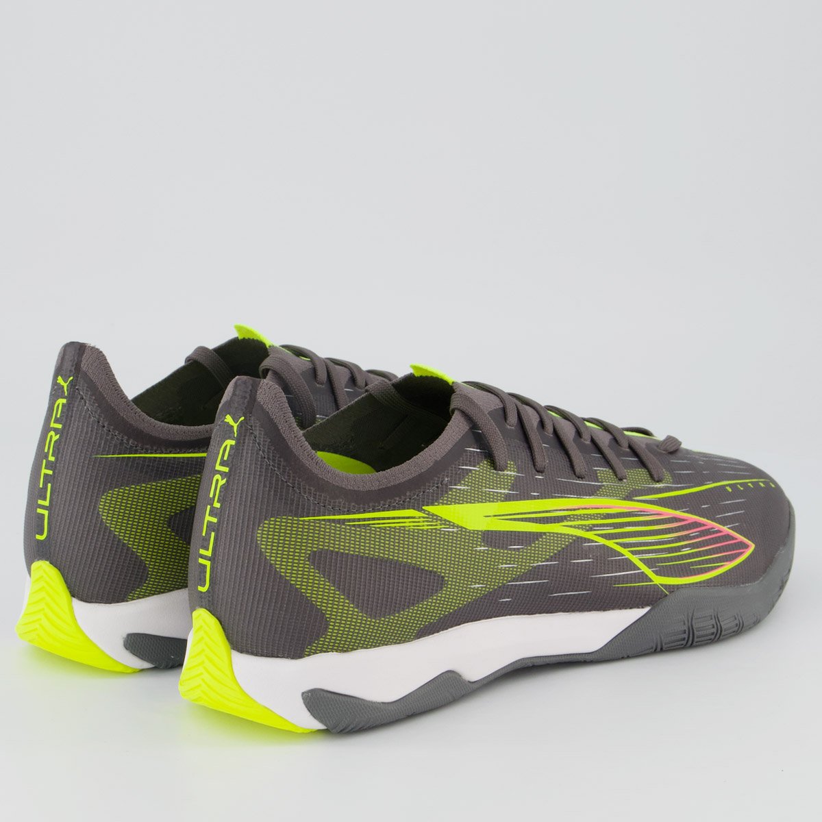 Chuteira Puma Ultra 5 Match IT Futsal Cinza Escuro e Verde Limão Cinza 3