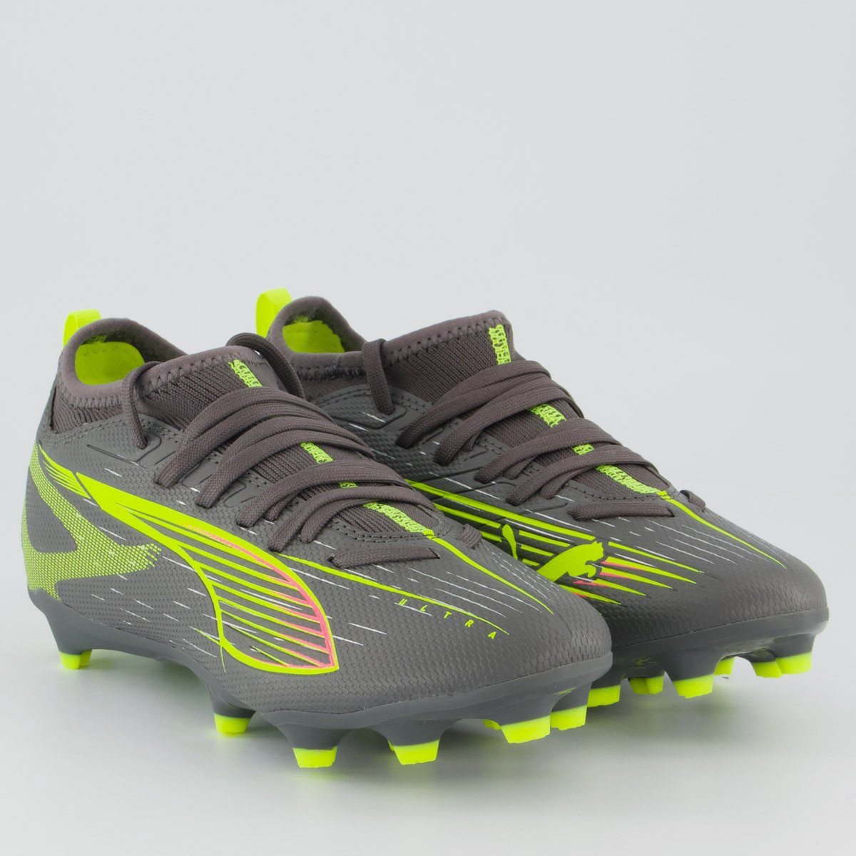 Chuteira Puma Ultra 5 Match+ Campo Juvenil Cinza e Verde Cinza/Verde 2