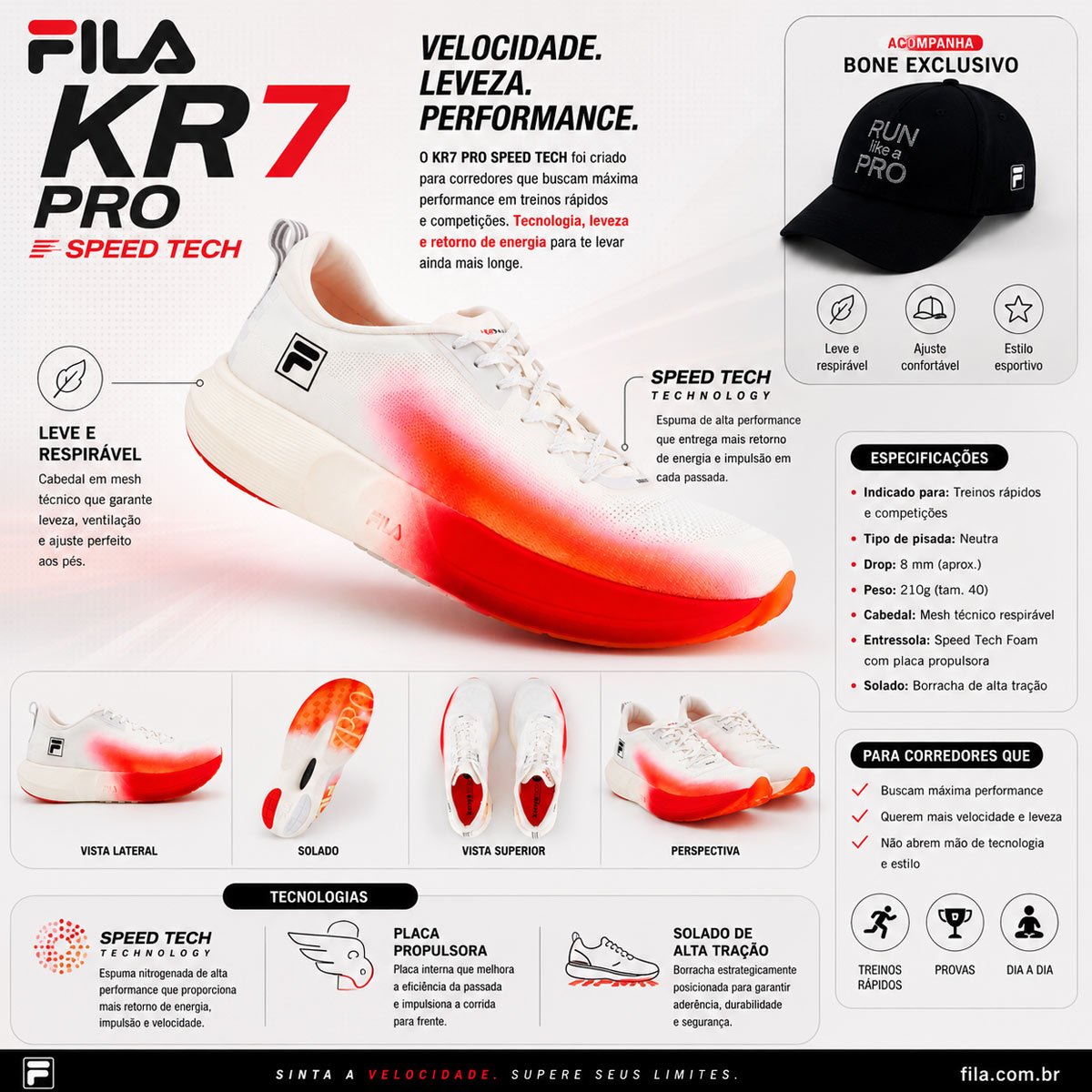 Tenis Fila Kr7 Pro Speed Tech Branco e Vermelho Branco/Vermelho 2