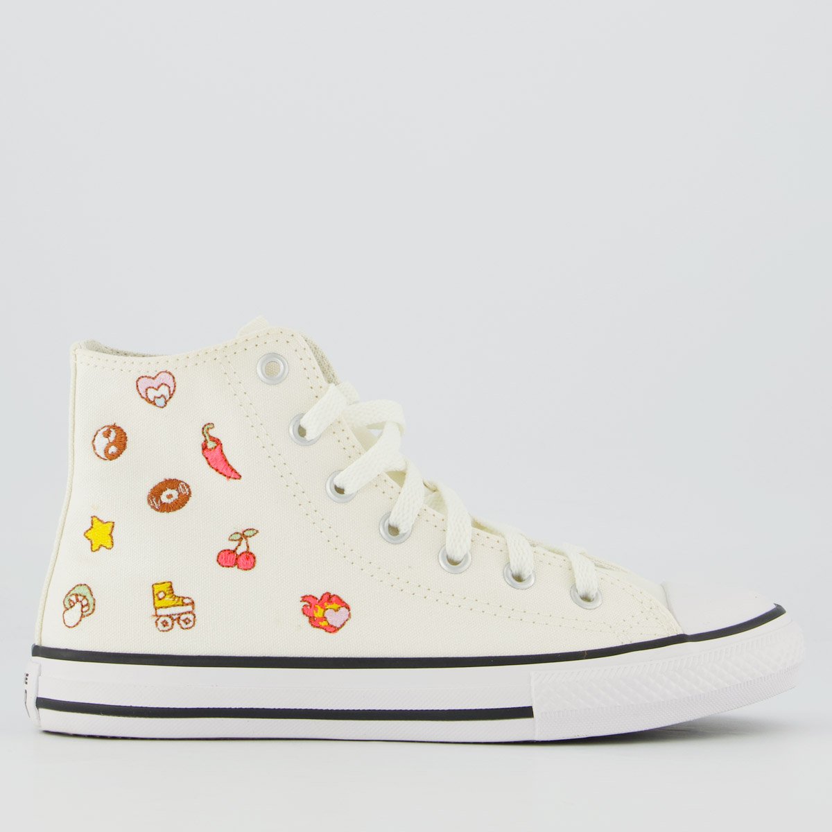 Tênis Converse All Star CK Stikers Juvenil Cano Alto Branco