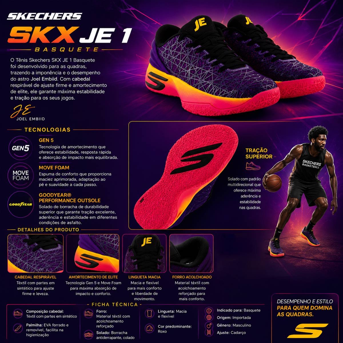 Tênis Skechers SKX JE 1 Roxo Roxo 9