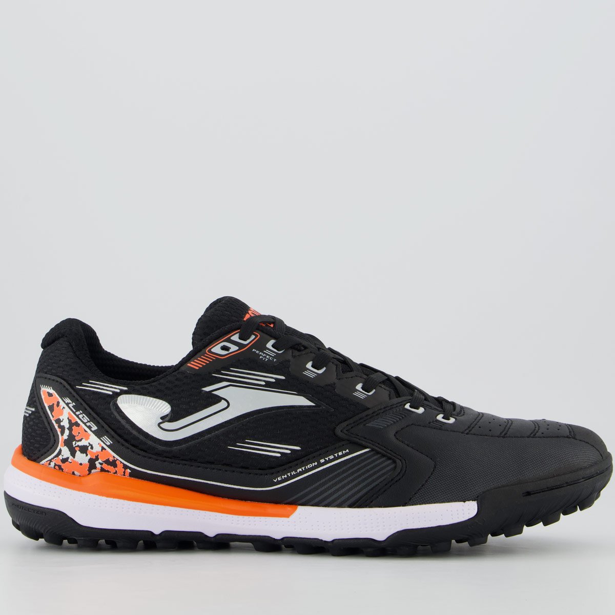 Chuteira Joma Liga 5 Society Preta e Laranja