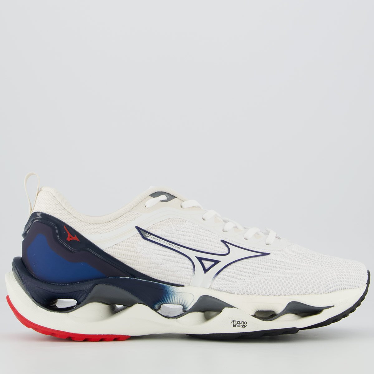 Tênis Mizuno Wave Stratos 3 Branco e Azul Marinho