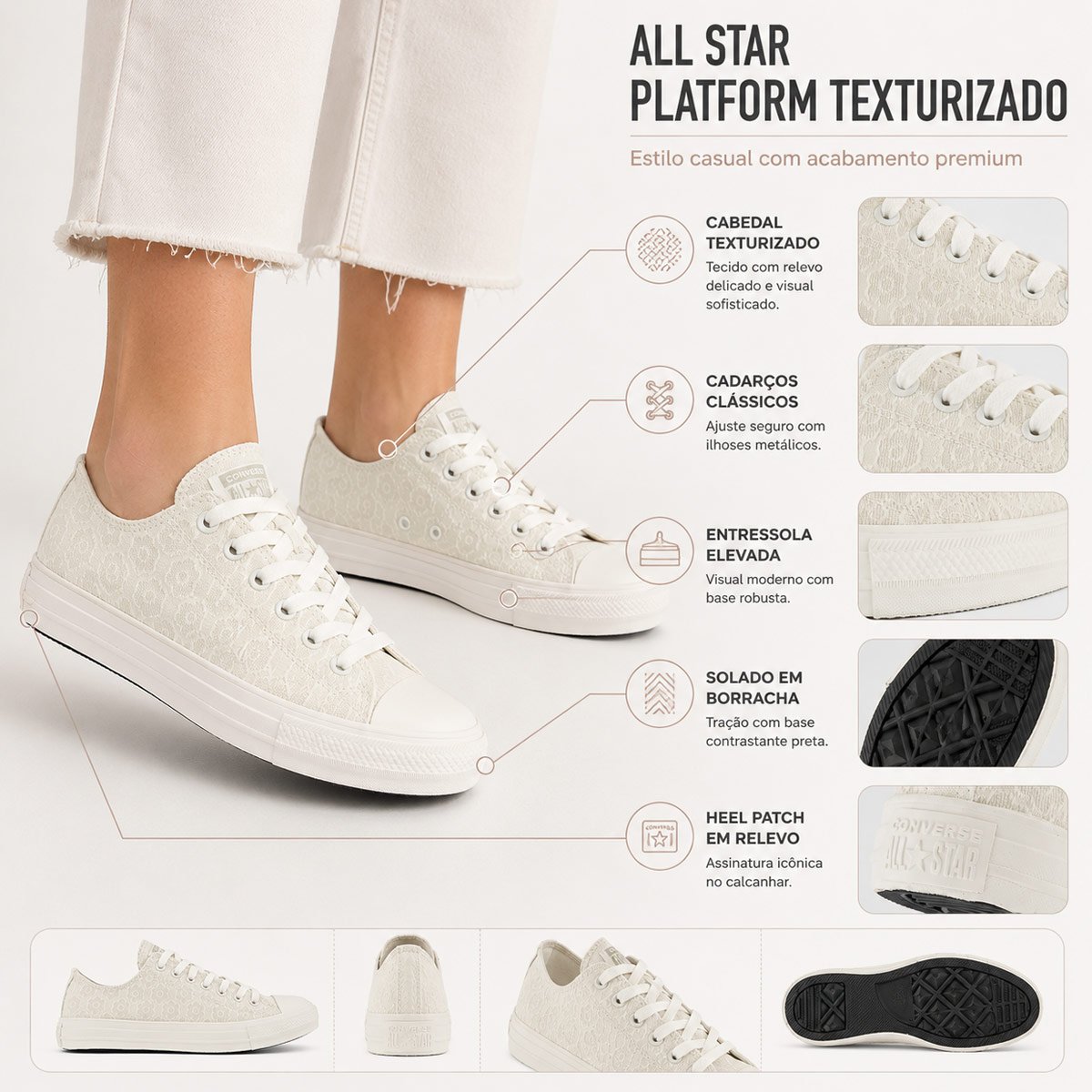 Tênis Converse All Star CK Relevo Feminino Branco Branco 6