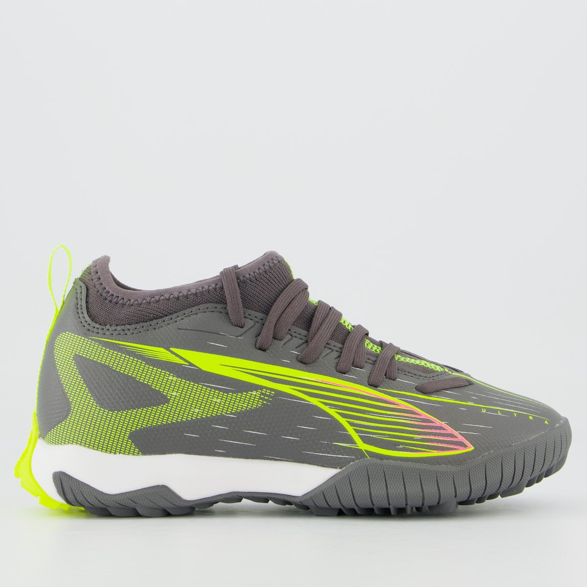 Chuteira Puma Mid Ultra 5 Match Society Juvenil Cinza e Verde