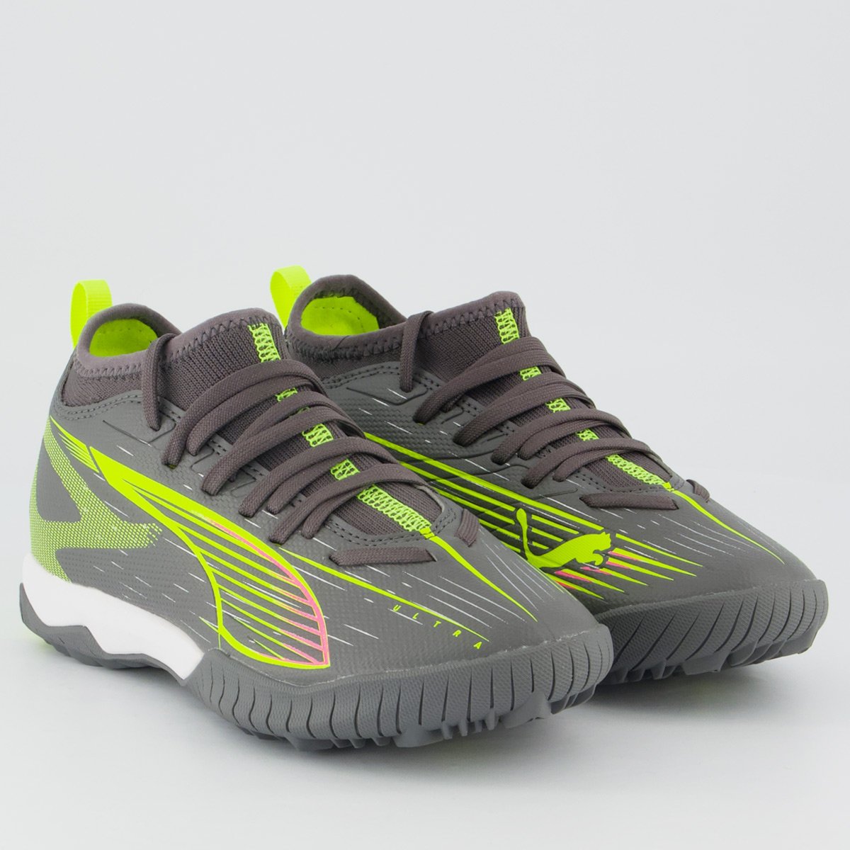 Chuteira Puma Mid Ultra 5 Match Society Juvenil Cinza e Verde Cinza 2