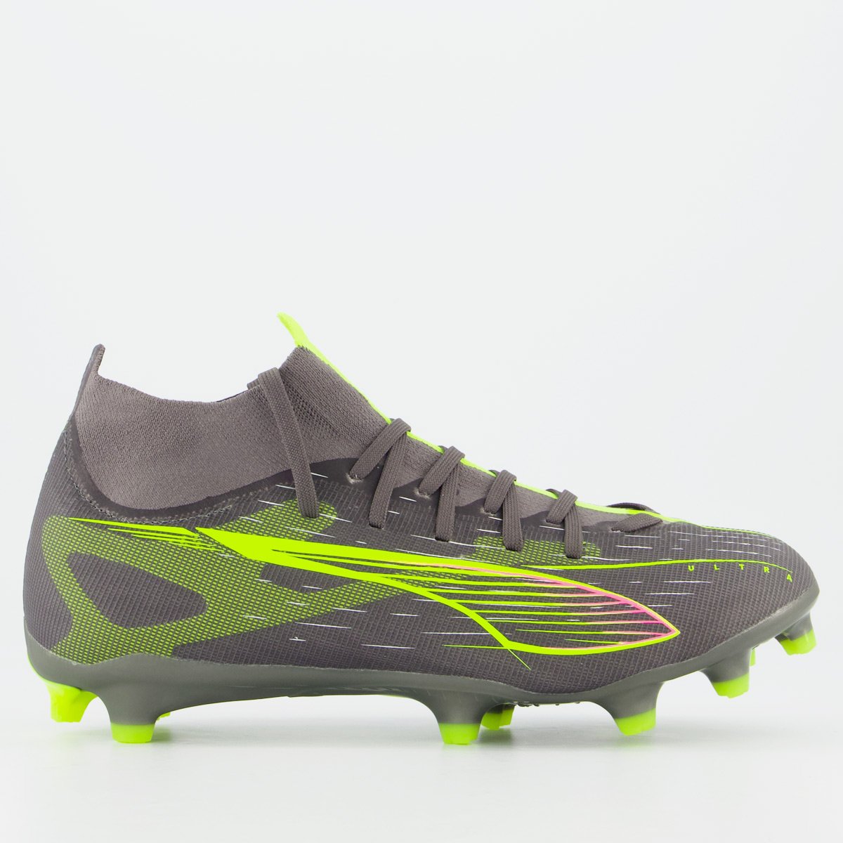 Chuteira Puma Ultra 5 Match+ Campo Cinza e Verde