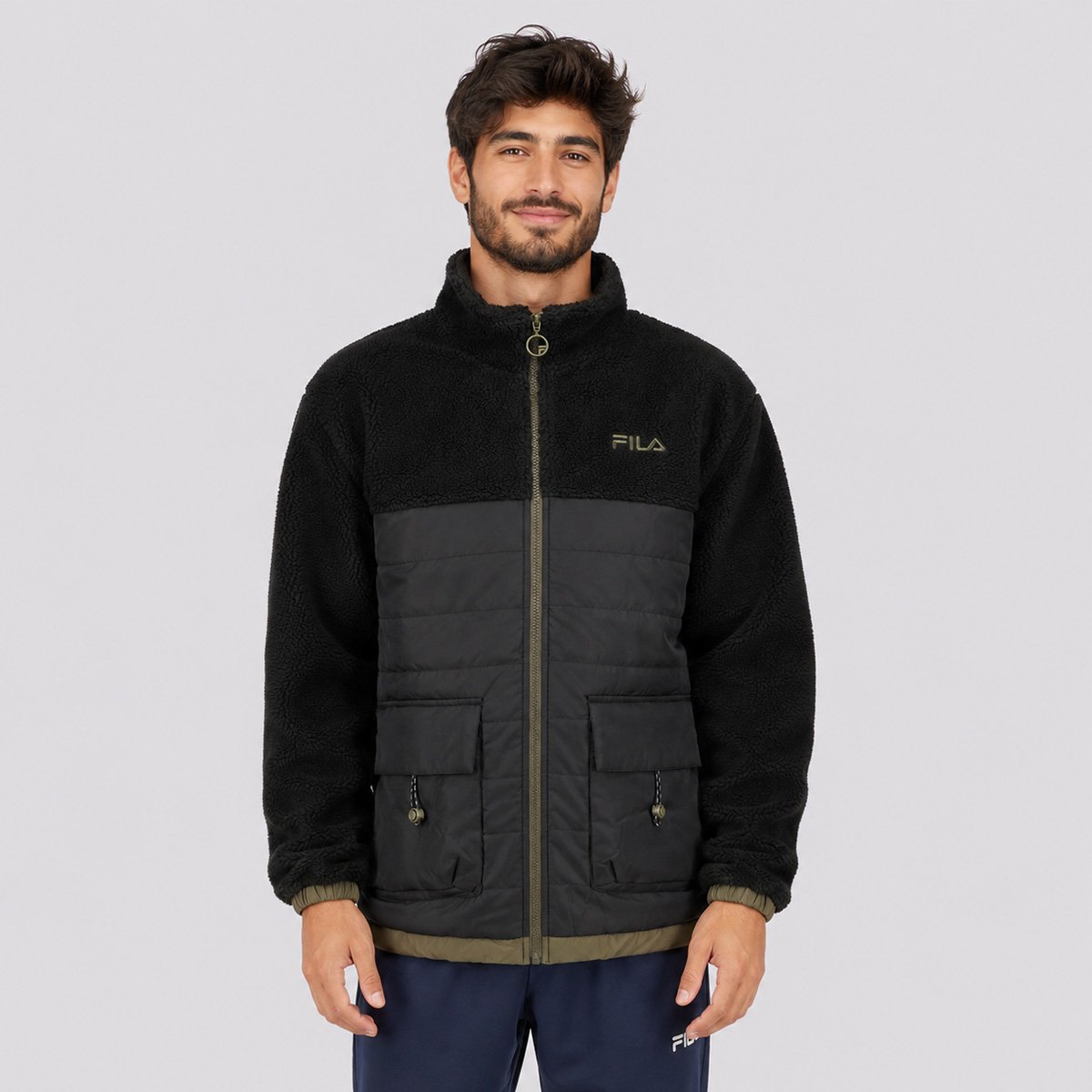 Jaqueta Fila Outer Mix Preta e Verde Oliva