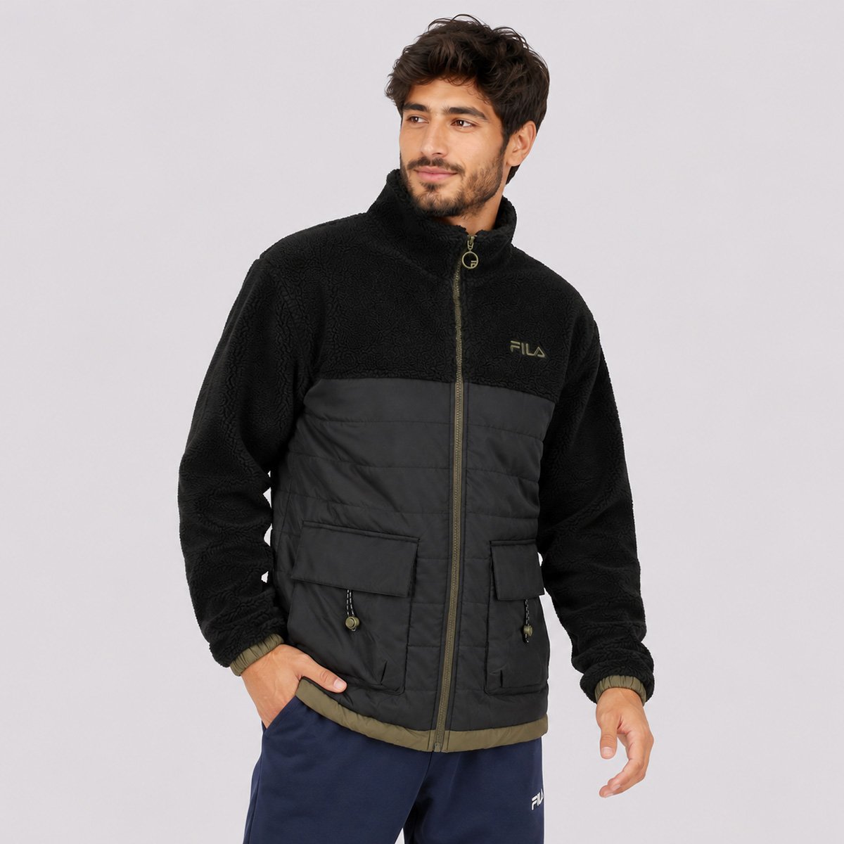 Jaqueta Fila Outer Mix Preta e Verde Oliva Preto 2