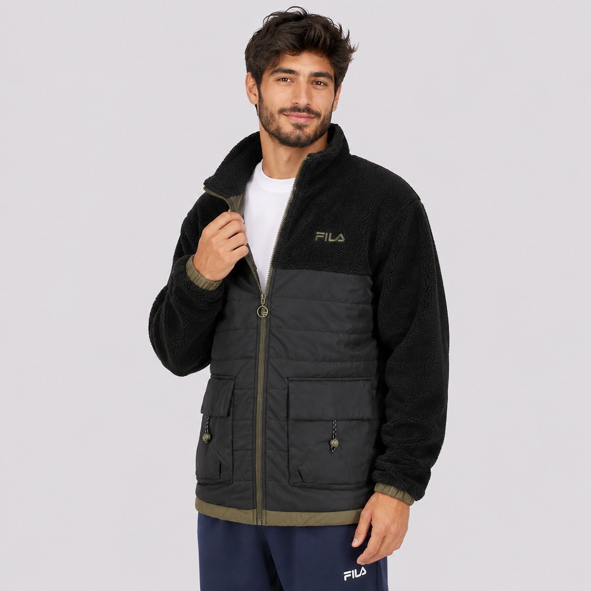 Jaqueta Fila Outer Mix Preta e Verde Oliva Preto 3